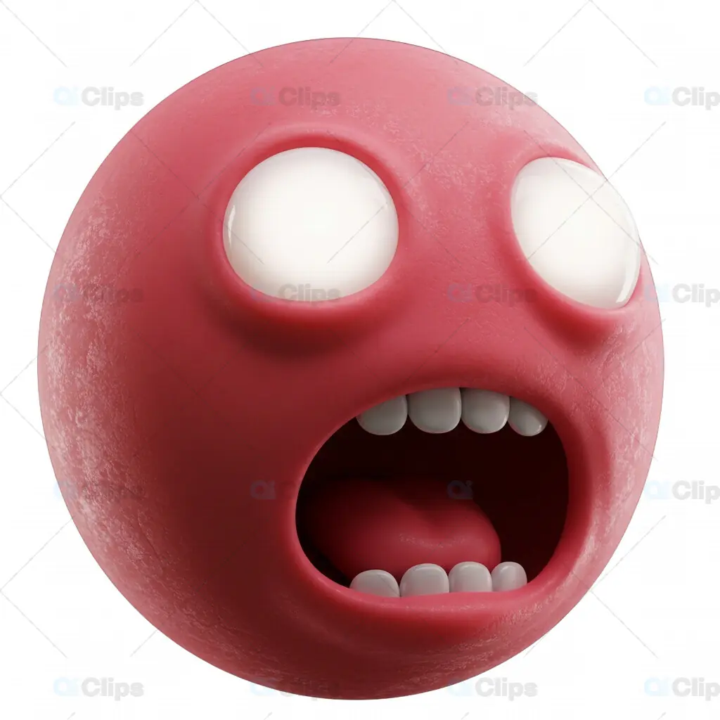 3D Shocked Red Emoji with Transparent Background