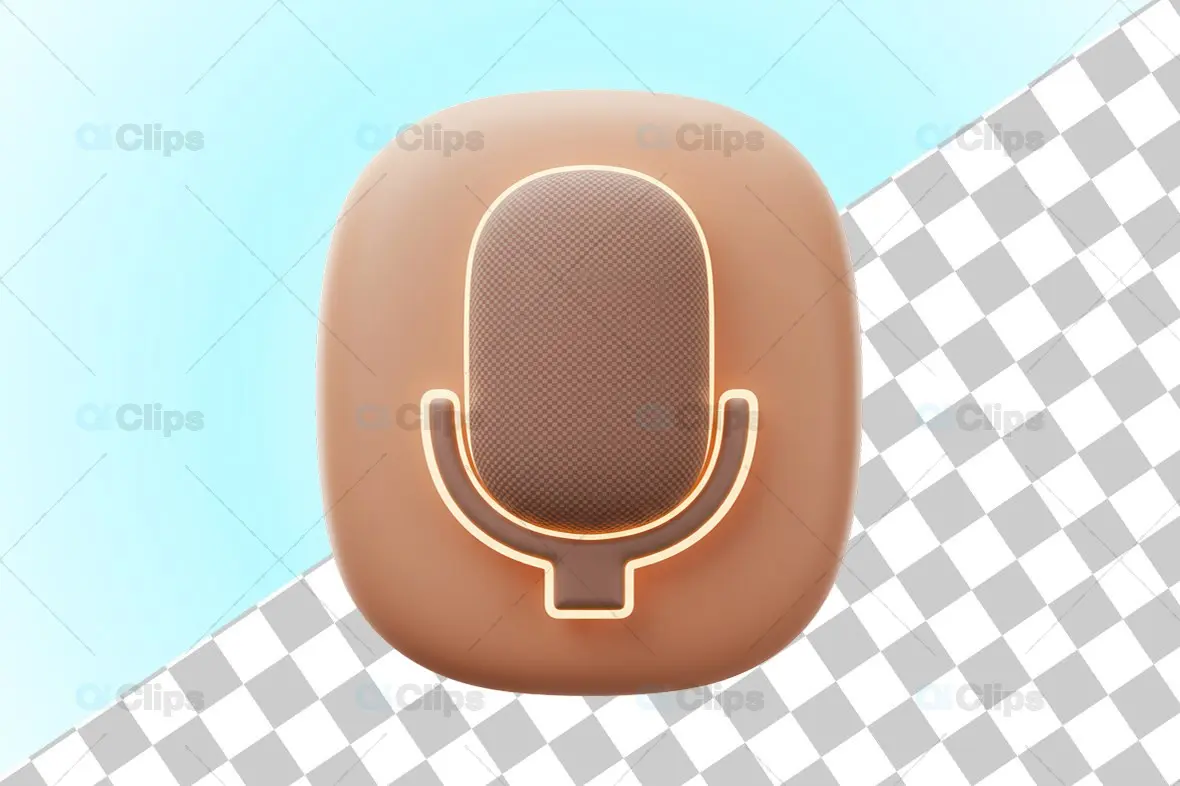Modern 3D Microphone Icon with Neon Outline