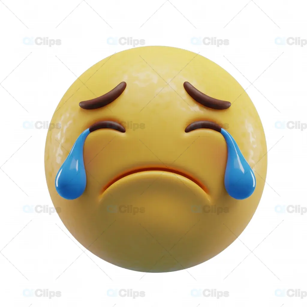 3D Crying Emoji with Double Tears and Transparent Background