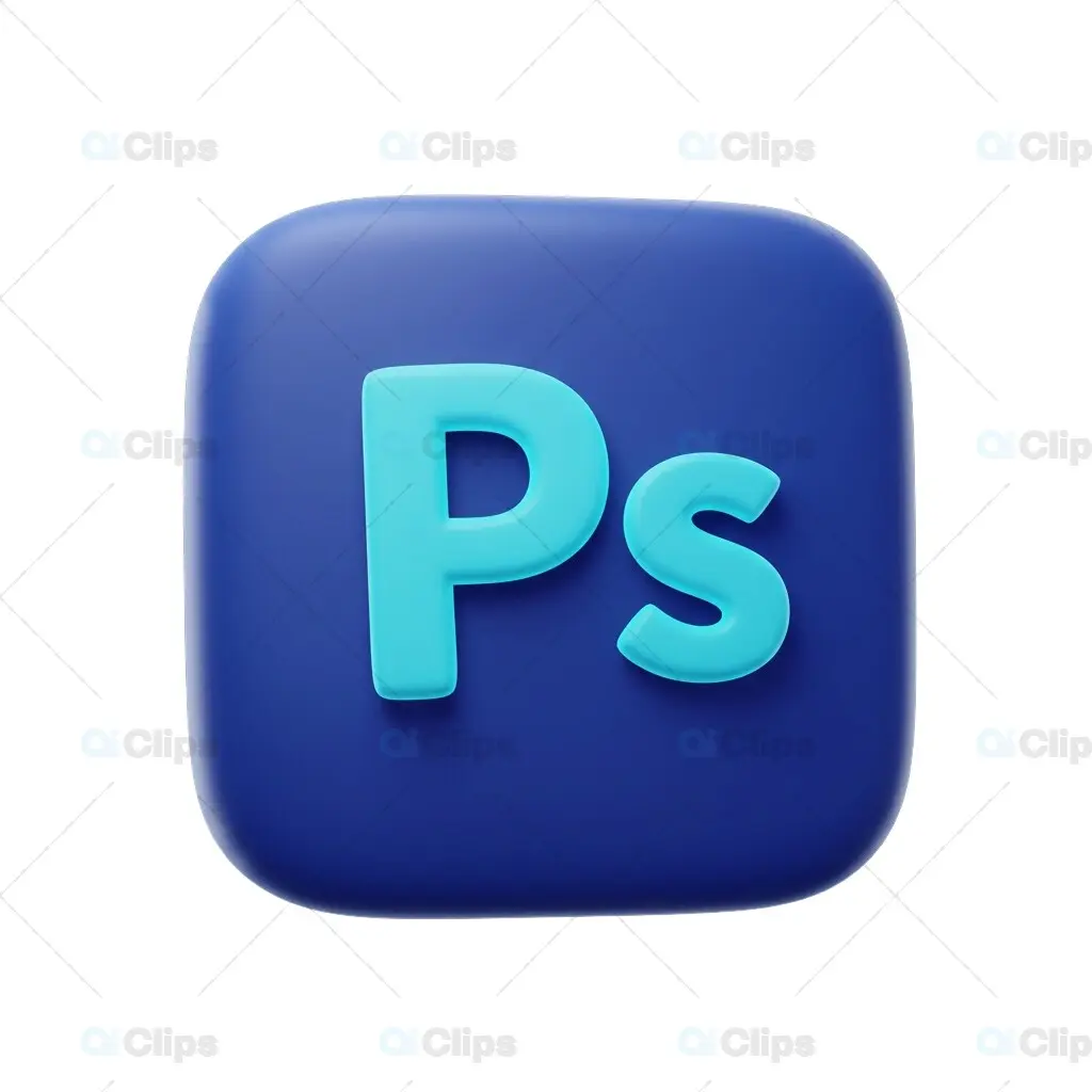 3D Photoshop Icon - Blue and Cyan