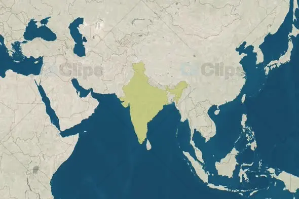 Highlighted Map of India with Surrounding Regions