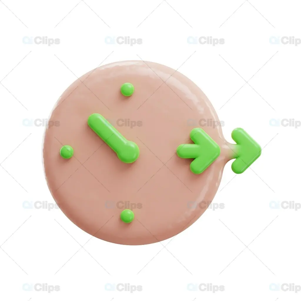 3D Clock with Green Arrow Icon
