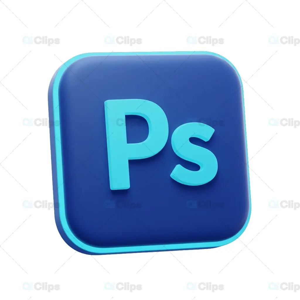 3D Photoshop Icon with Cyan Edge