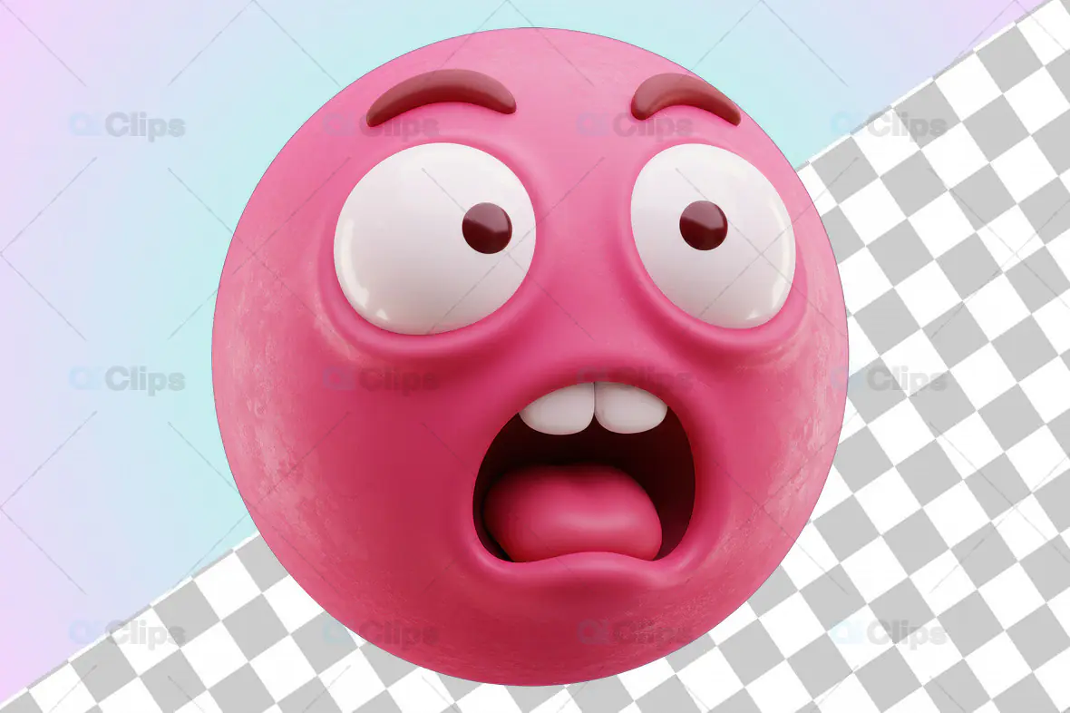 3D Shocked Pink Emoji with Transparent Background
