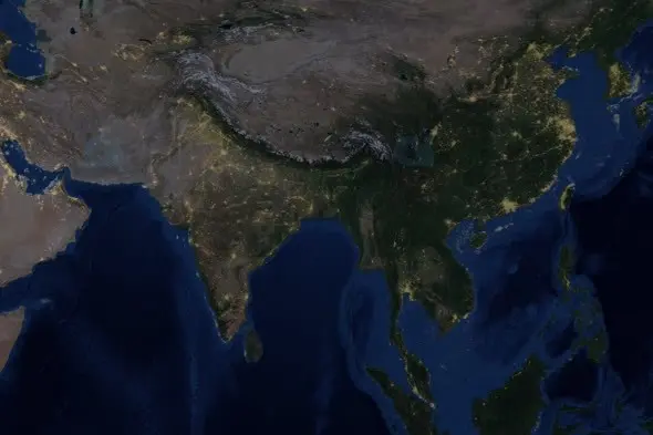 Satellite View of South Asia at Night