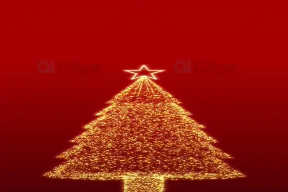 Sparkling Golden Christmas Tree Animation on Red Background