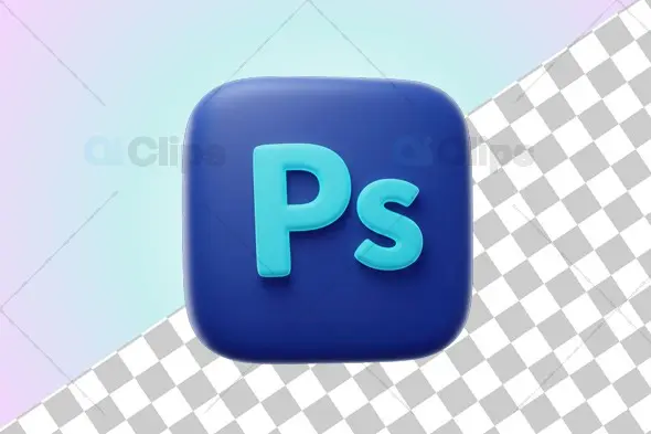 3D Photoshop Icon - Blue and Cyan