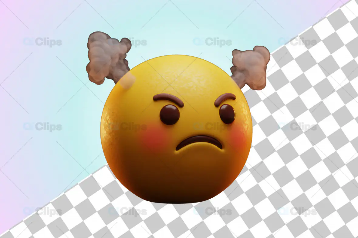 3D Steaming Angry Emoji with Puffing Smoke