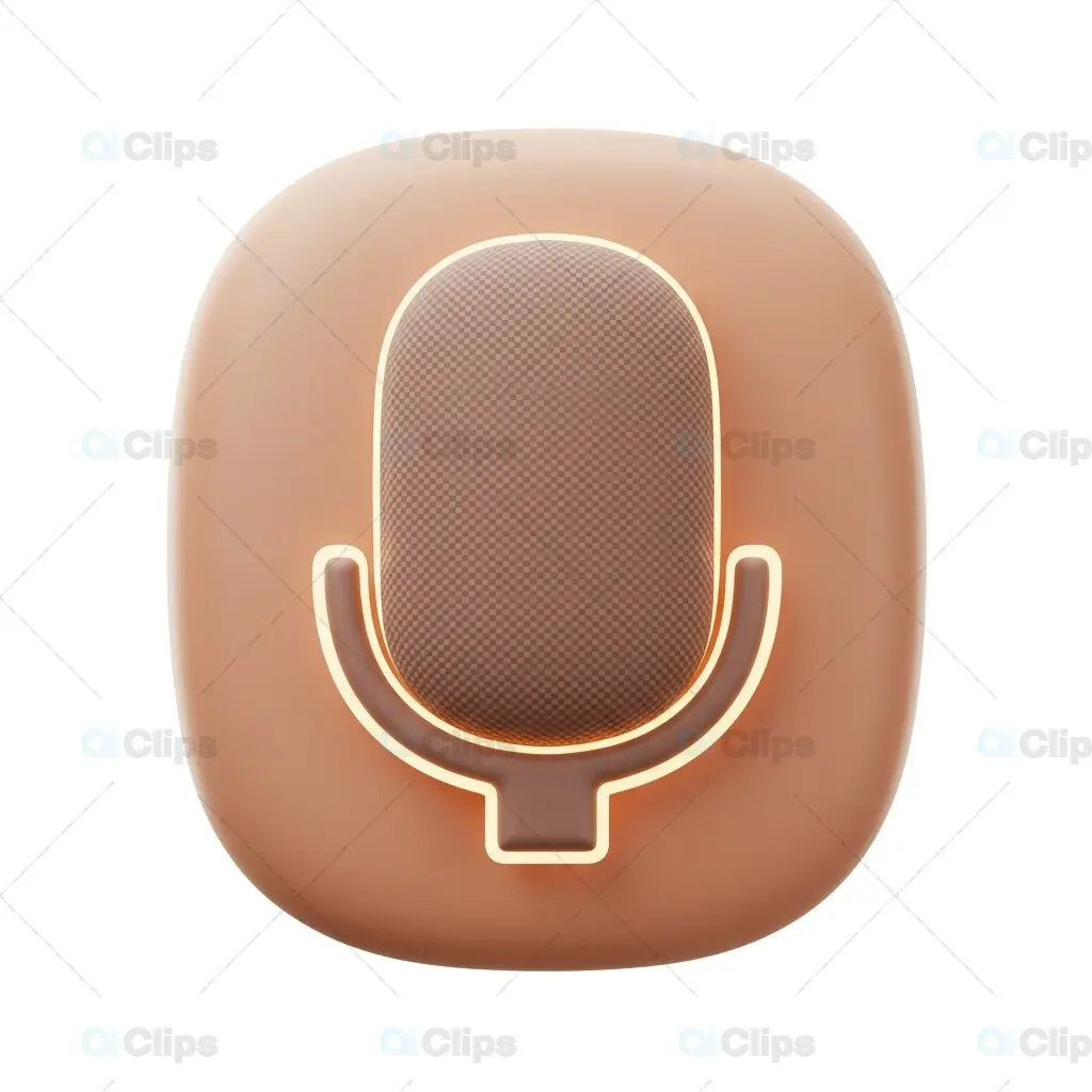 Modern 3D Microphone Icon with Neon Outline