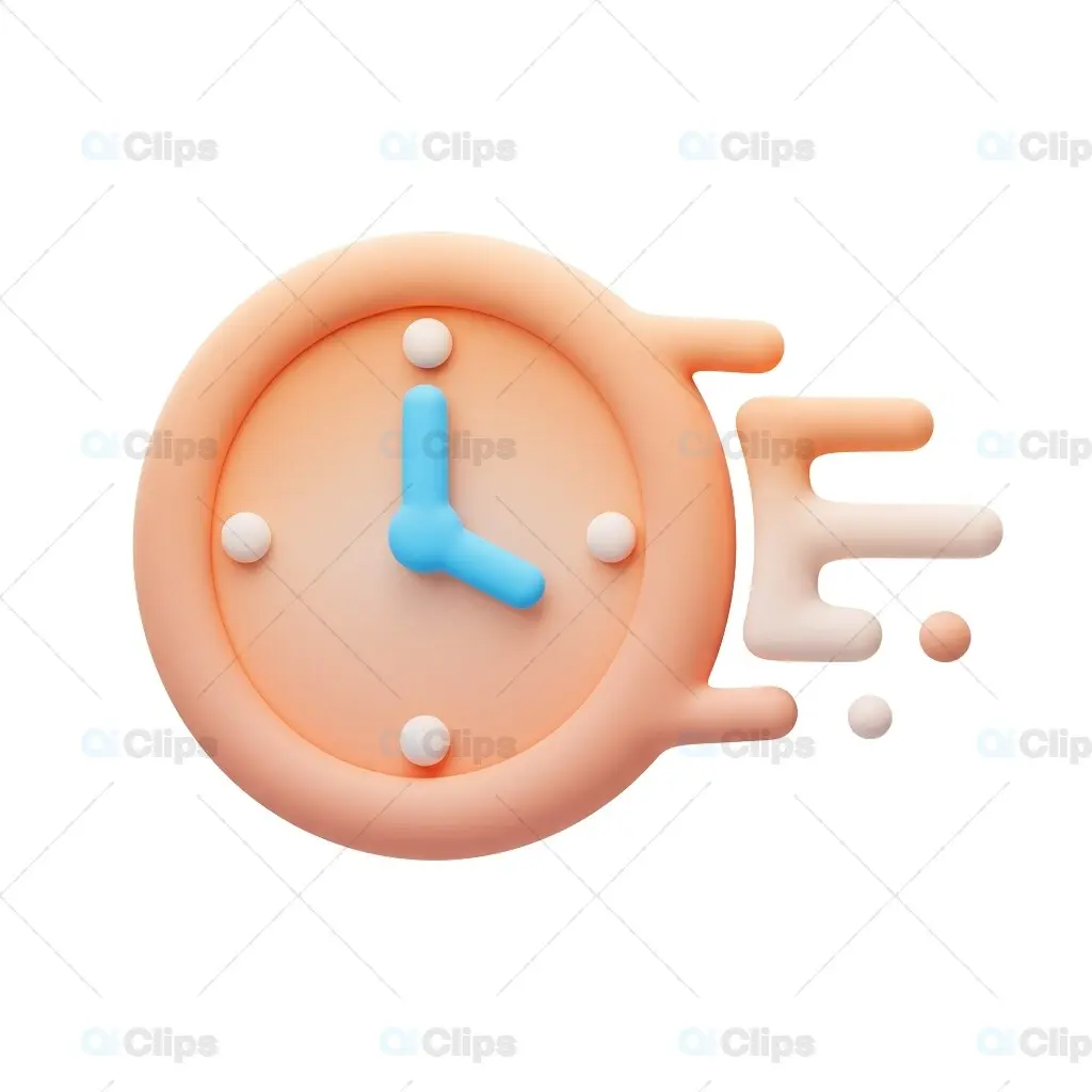 3D Melted Clock Icon with Blue Hands