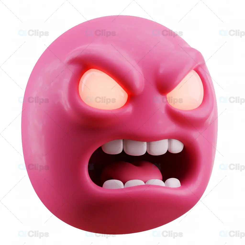 3D Angry Emoji Face with Glowing Eyes