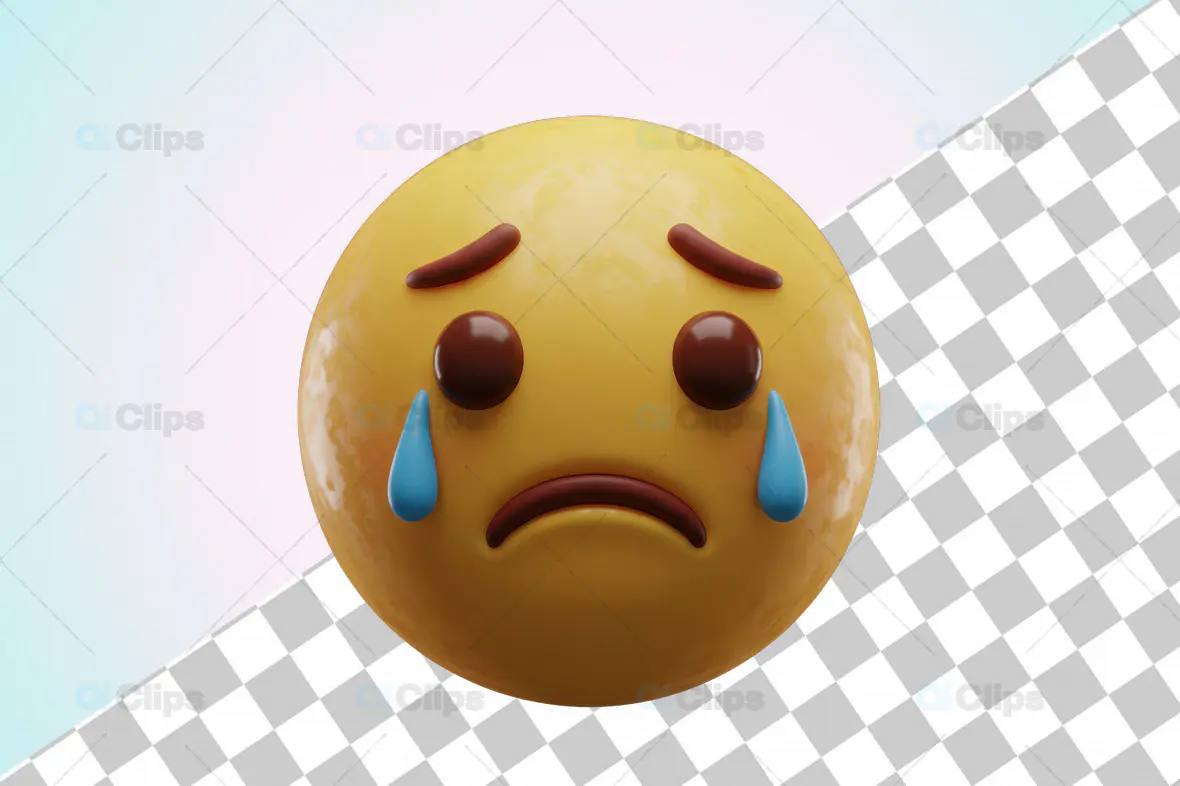 3D Sad Face Emoji with Teardrops