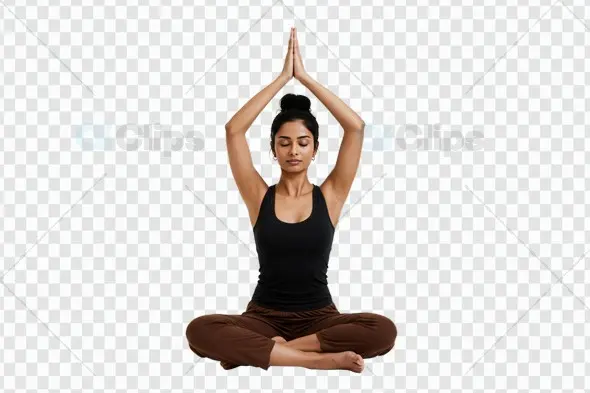 Serene Yoga Meditation Pose with Raised Arms on White Background