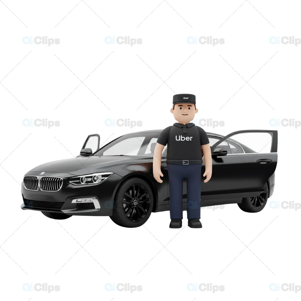 3D Uber Luxury Car with Driver Illustration