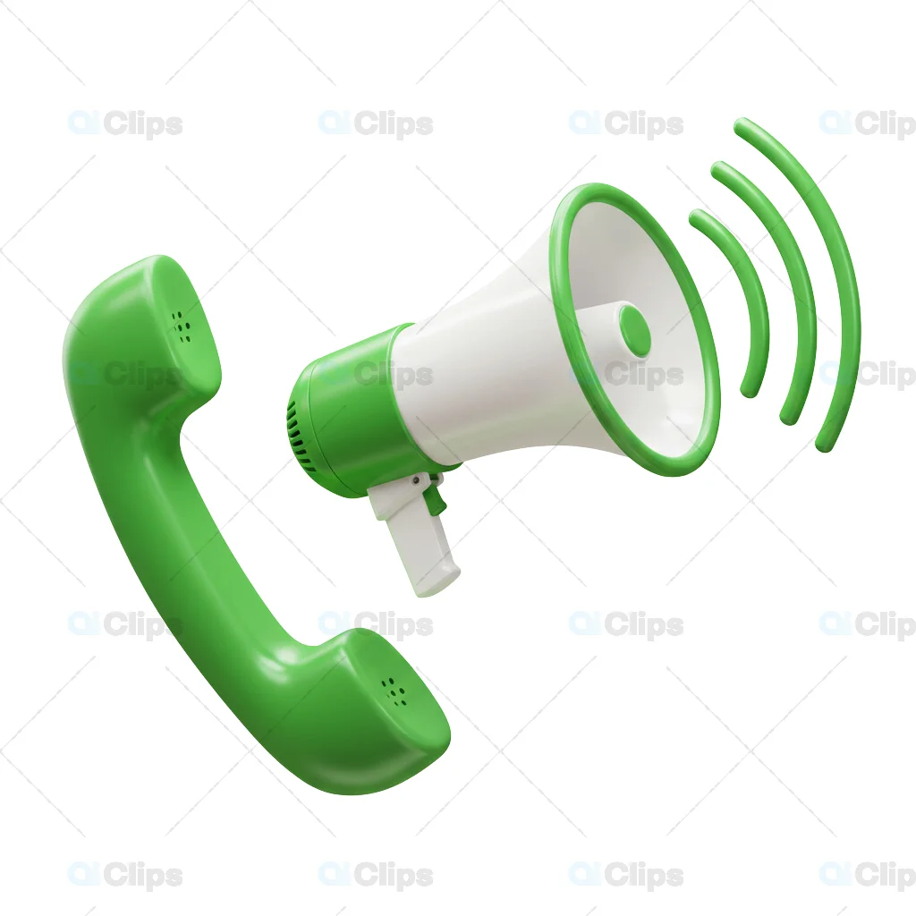 Green Telephone and Megaphone Icon 3D Illustration