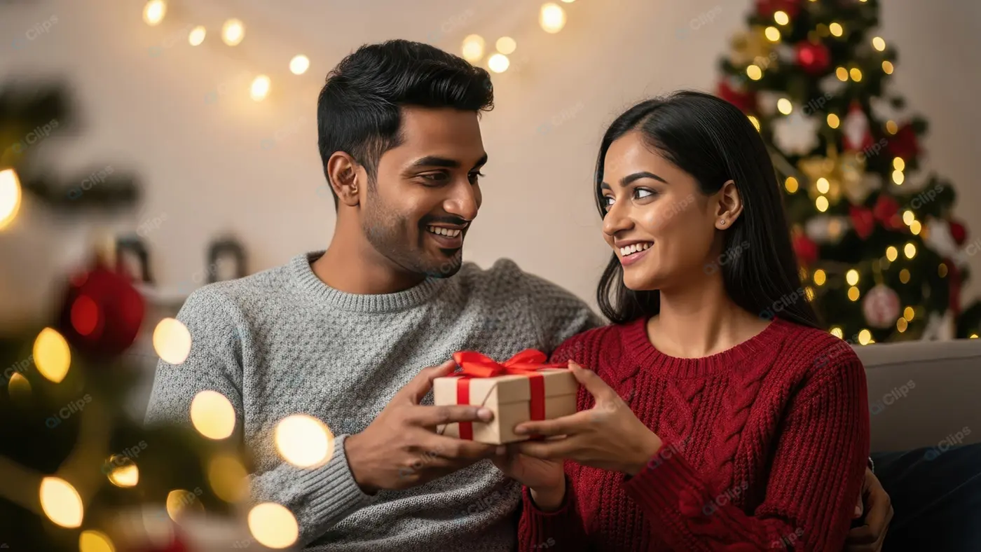 Loving Couple Sharing a Festive Gift
