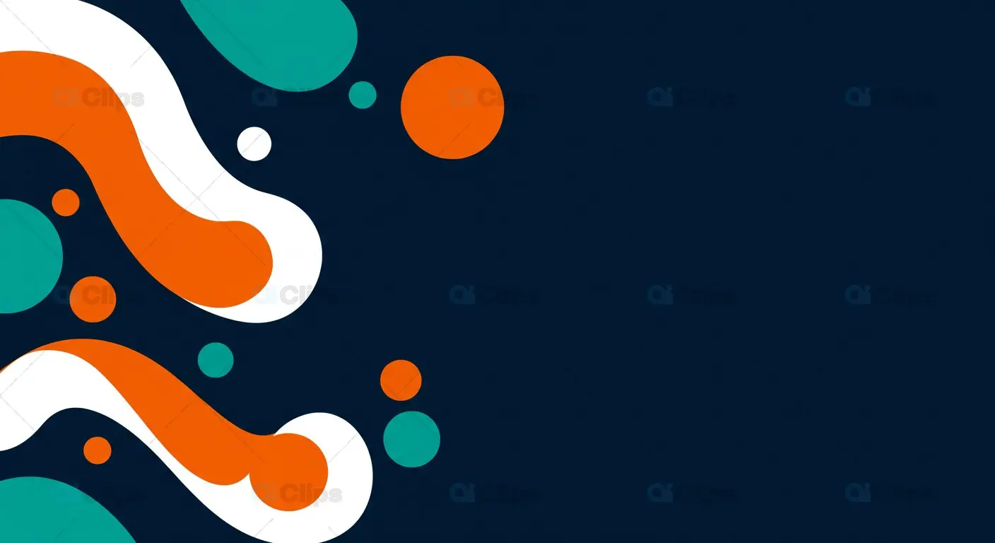 Modern Abstract Shapes in Orange and Green on Navy
