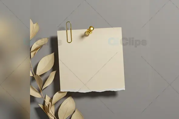 Elegant Torn Note with Golden Pin and Botanical Elements