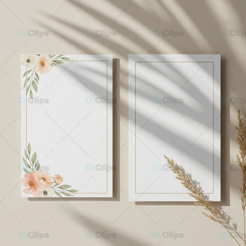Floral Frame Template with Shadows Overlay