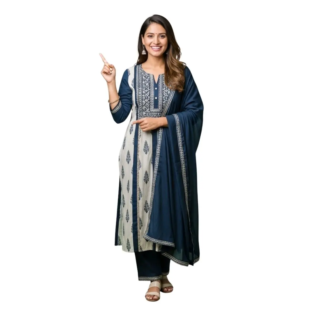 Smiling Indian woman in traditional attire pointing up PNG