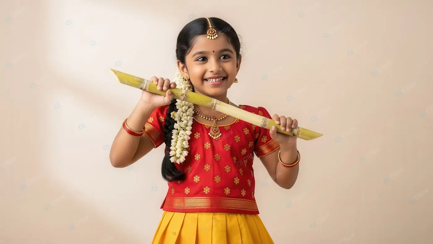 Joyful Indian Girl Celebrating Harvest Festival
