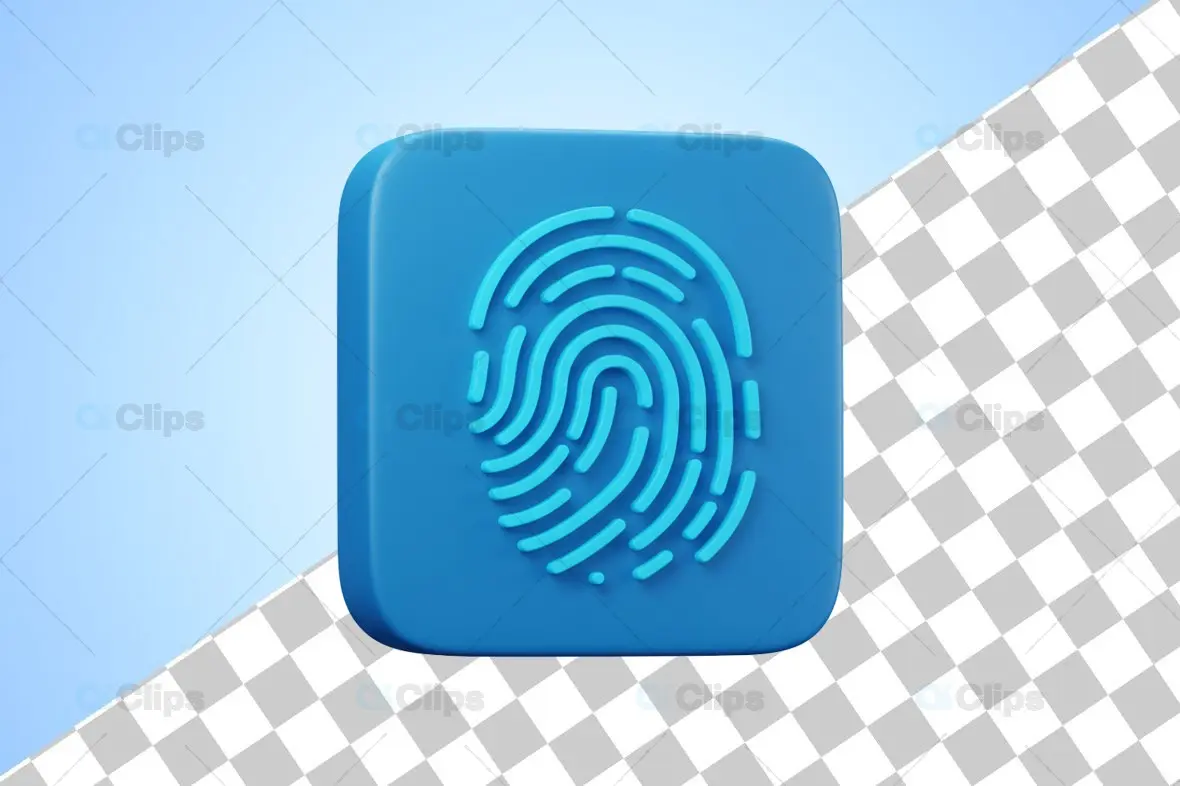 3D Fingerprint Security Icon Illustration