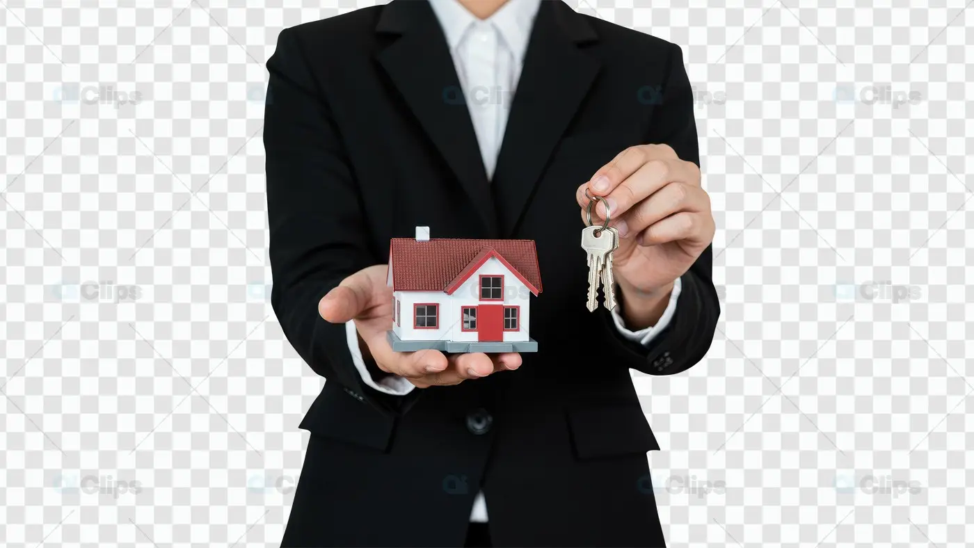 Real Estate Agent Holding Miniature House and Keys