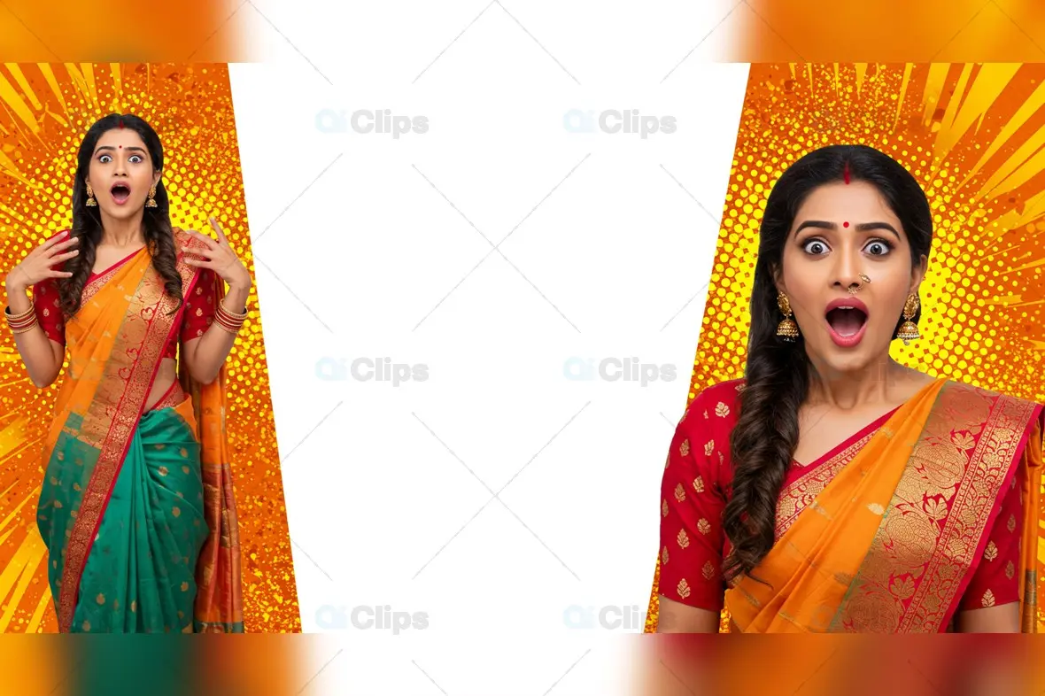 Surprised Woman in Traditional Attire Background