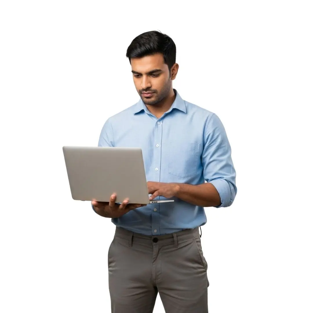 Focused Young Indian Businessman Working On Laptop PNG
