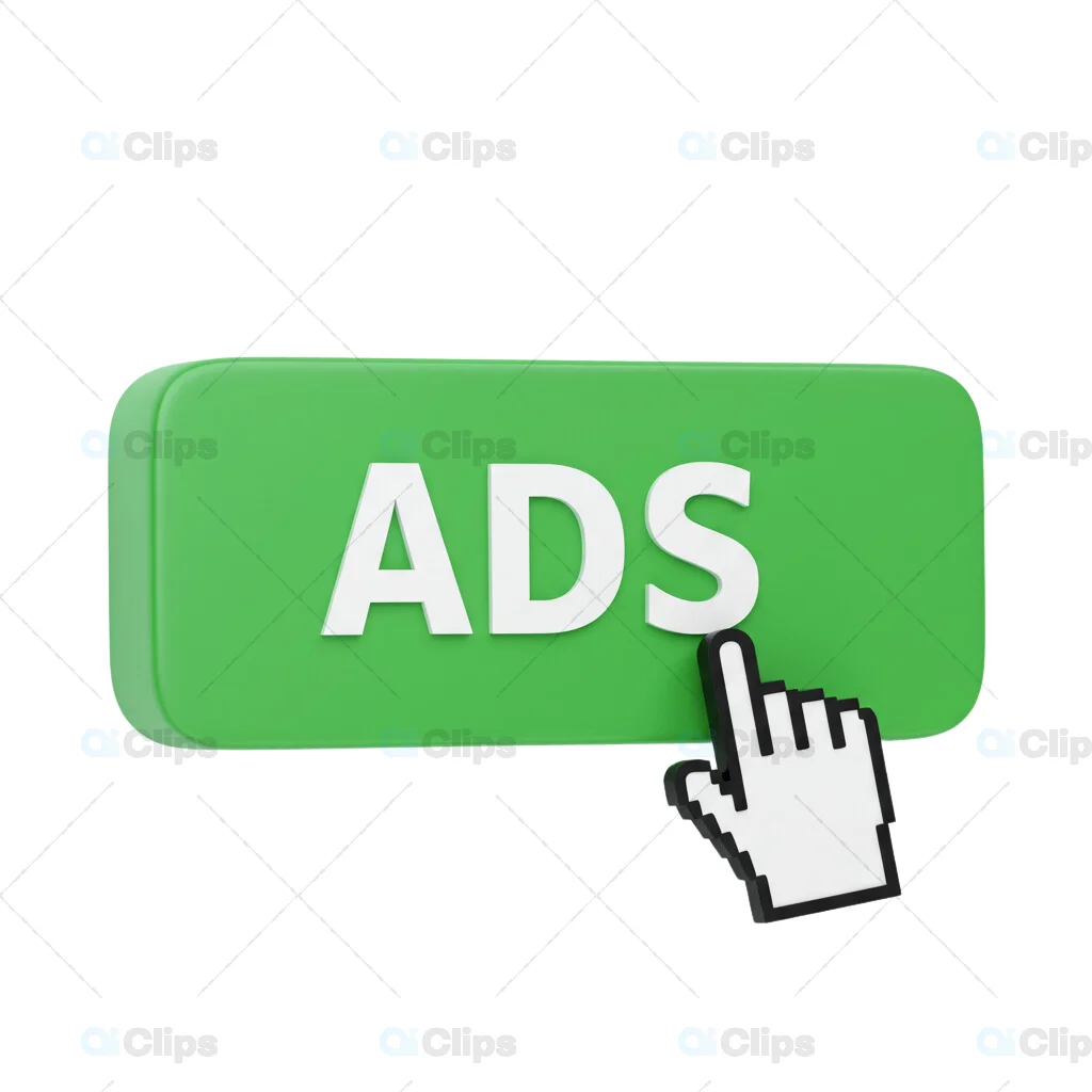 3D Green ADS Button with Clicking Cursor Icon