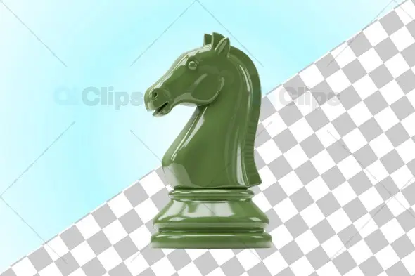 Glossy Green Chess Knight Piece 3D Render