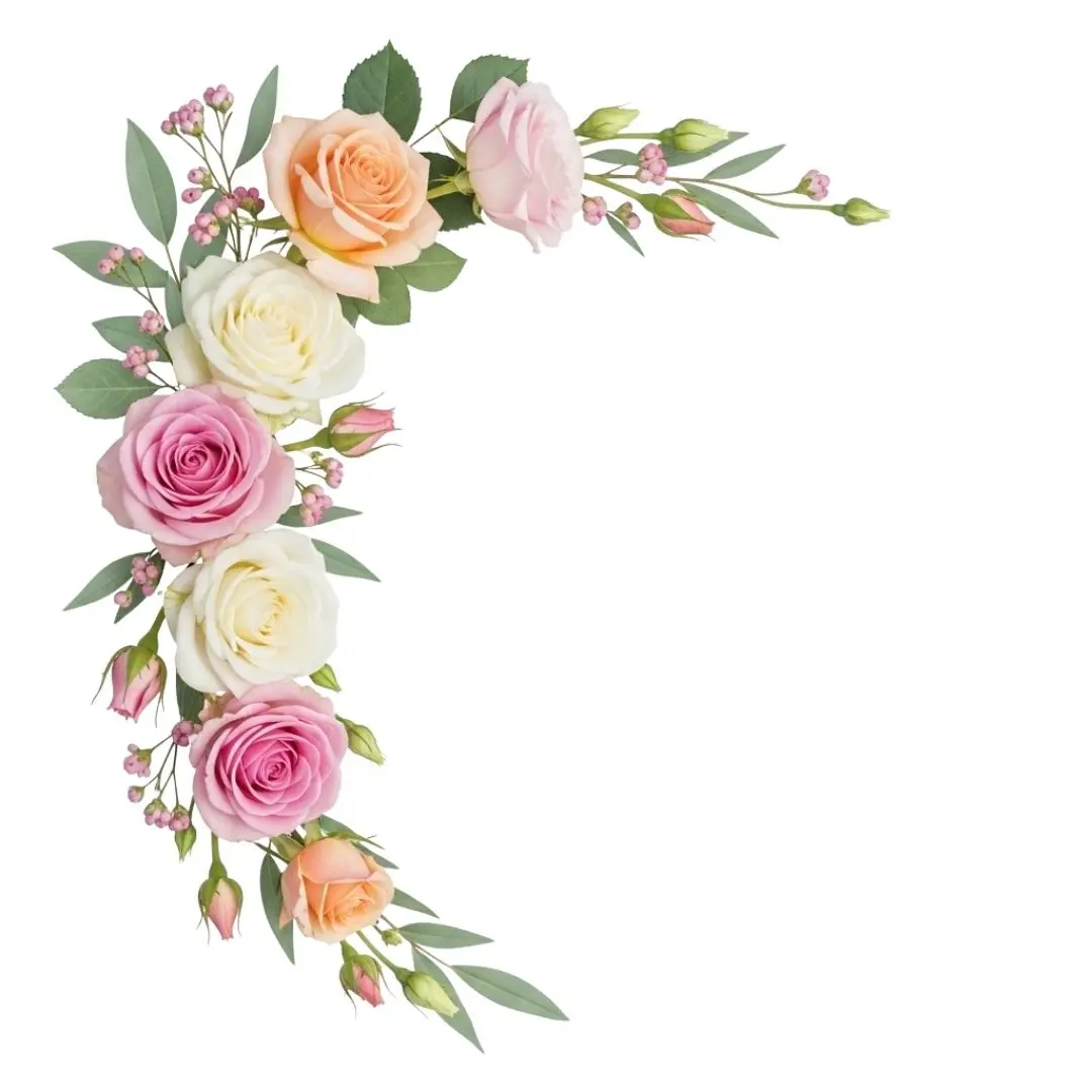 Elegant Pink Peach And Cream Roses Corner Clipart