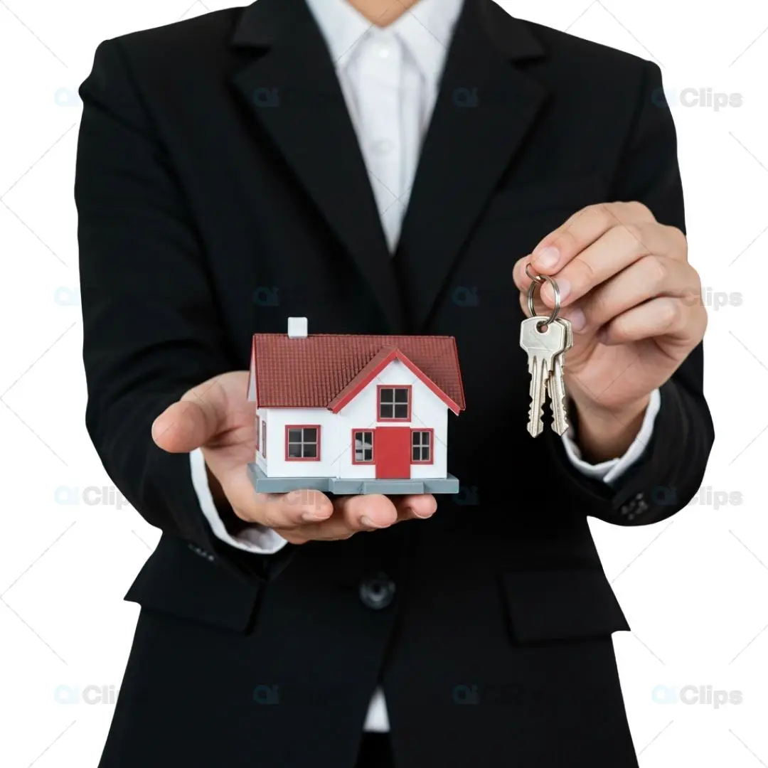 Real Estate Agent Holding Miniature House and Keys