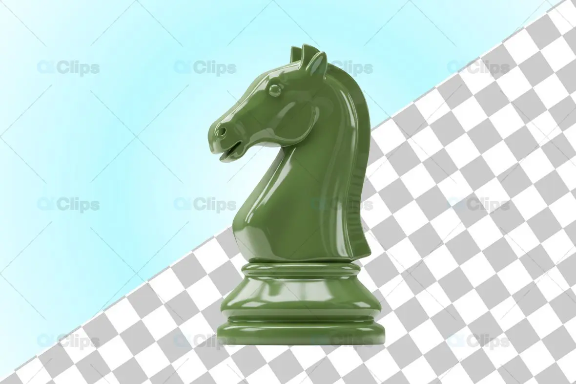 Glossy Green Chess Knight Piece 3D Render