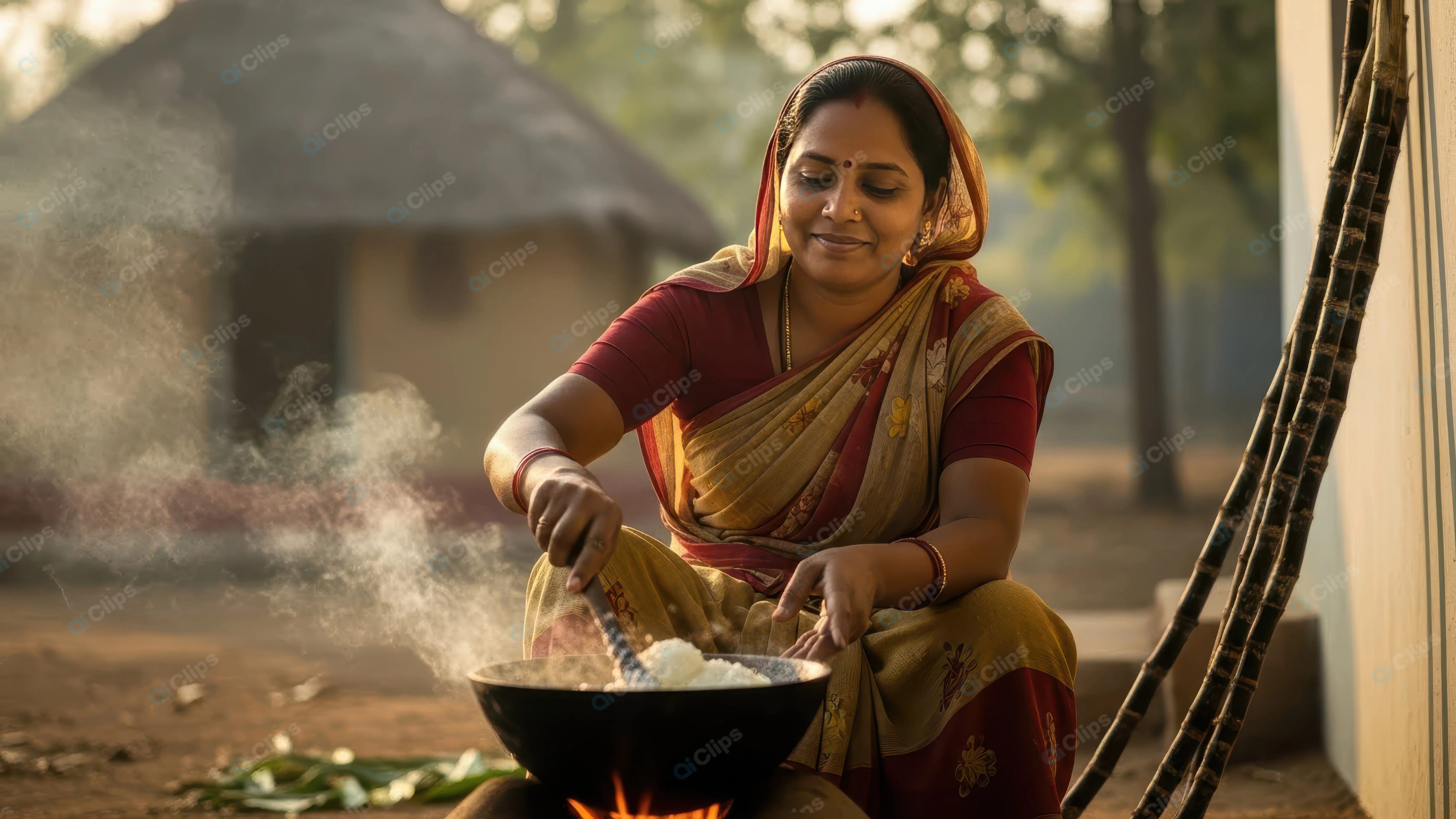 Traditional Outdoor Cooking by an Indian Woman