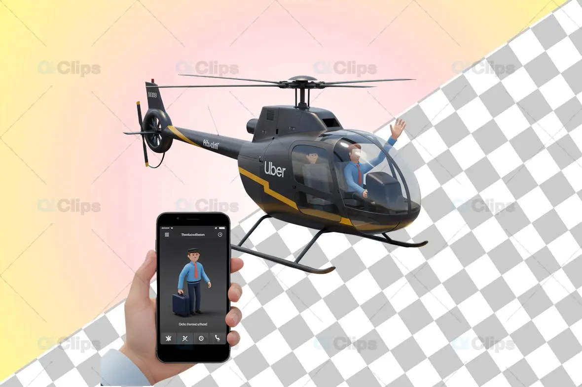 3D Helicopter Ride Booking Illustration with Uber App