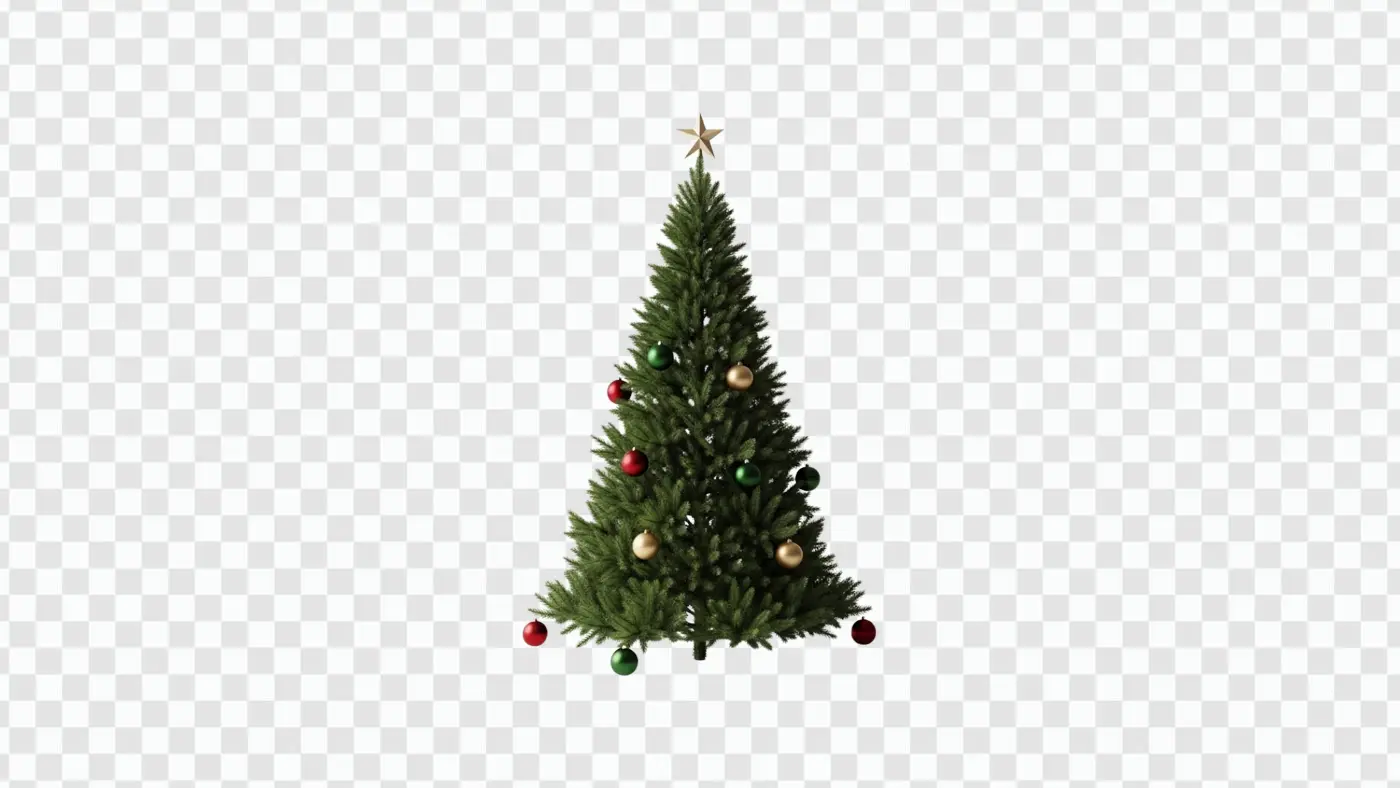 Realistic Decorated Christmas Tree with Star Topper Clipart PNG
