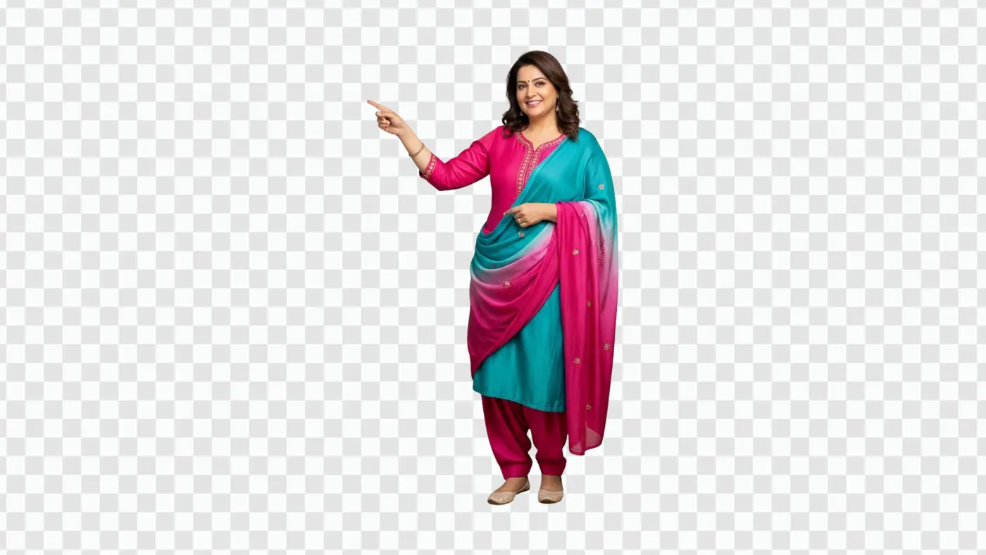 Smiling Indian Woman in Salwar Kameez Pointing Clipart