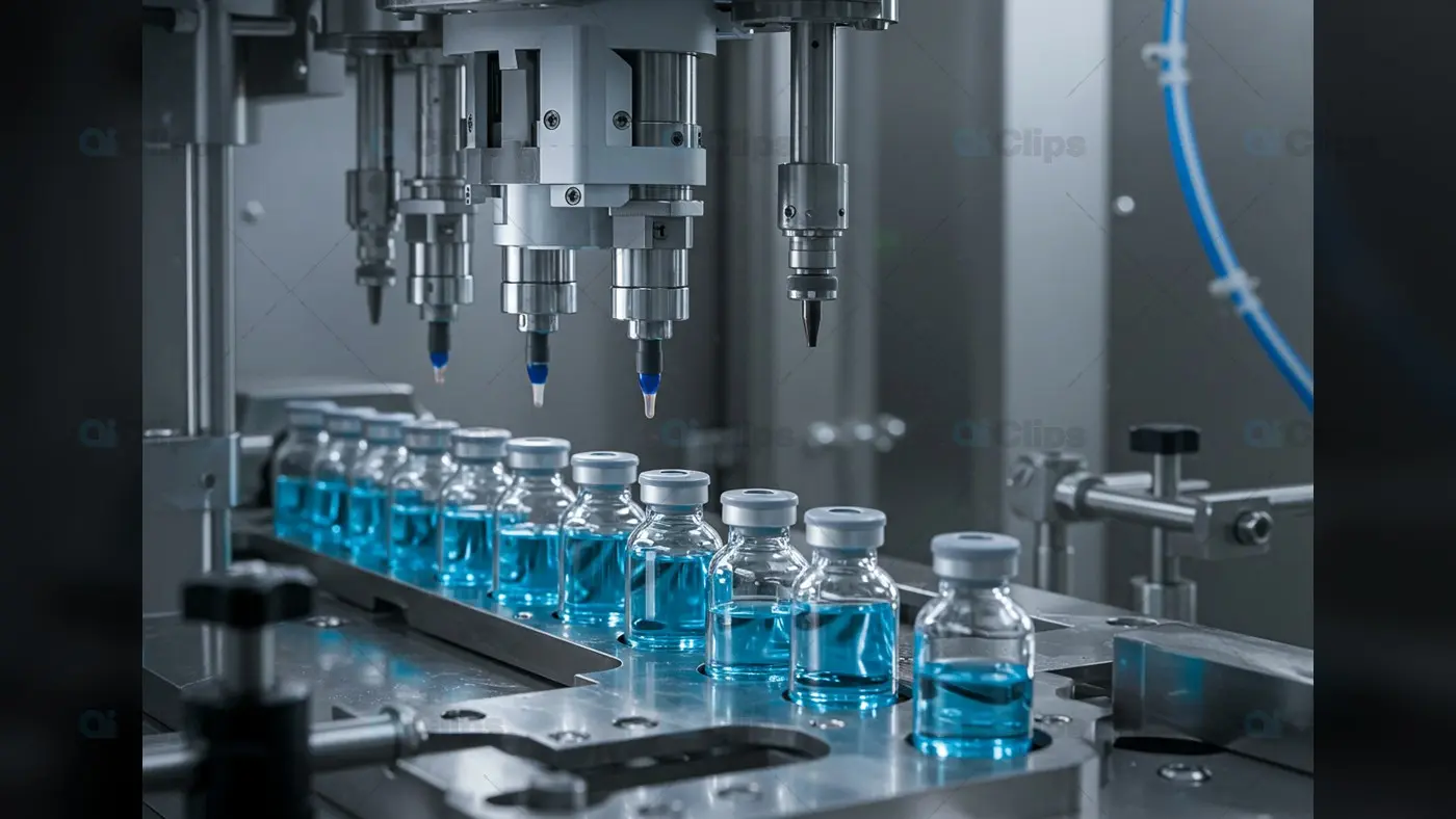 Pharmaceutical Bottling Process in a High-Tech Laboratory