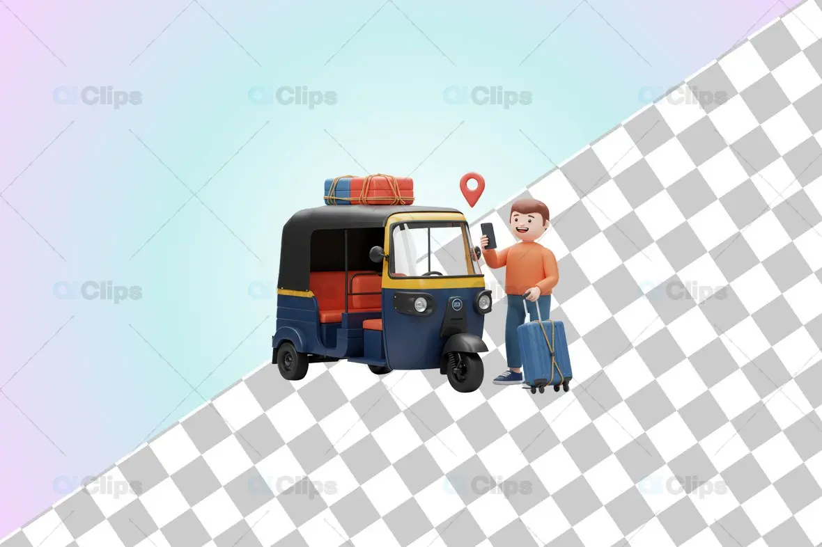 3D Auto Rickshaw Travel Illustration