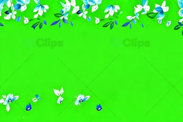Floating White and Blue Flowers on Green Screen Background
