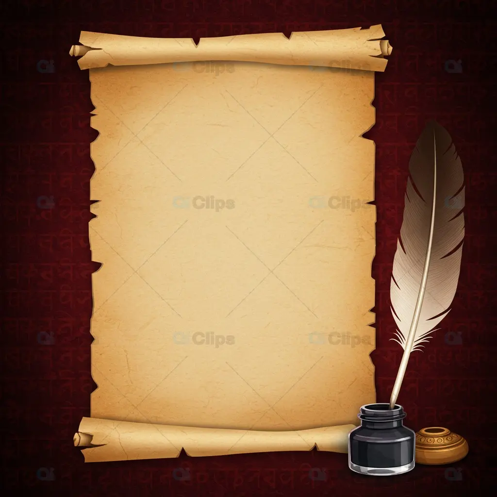Vintage Parchment Scroll with Quill and Inkwell