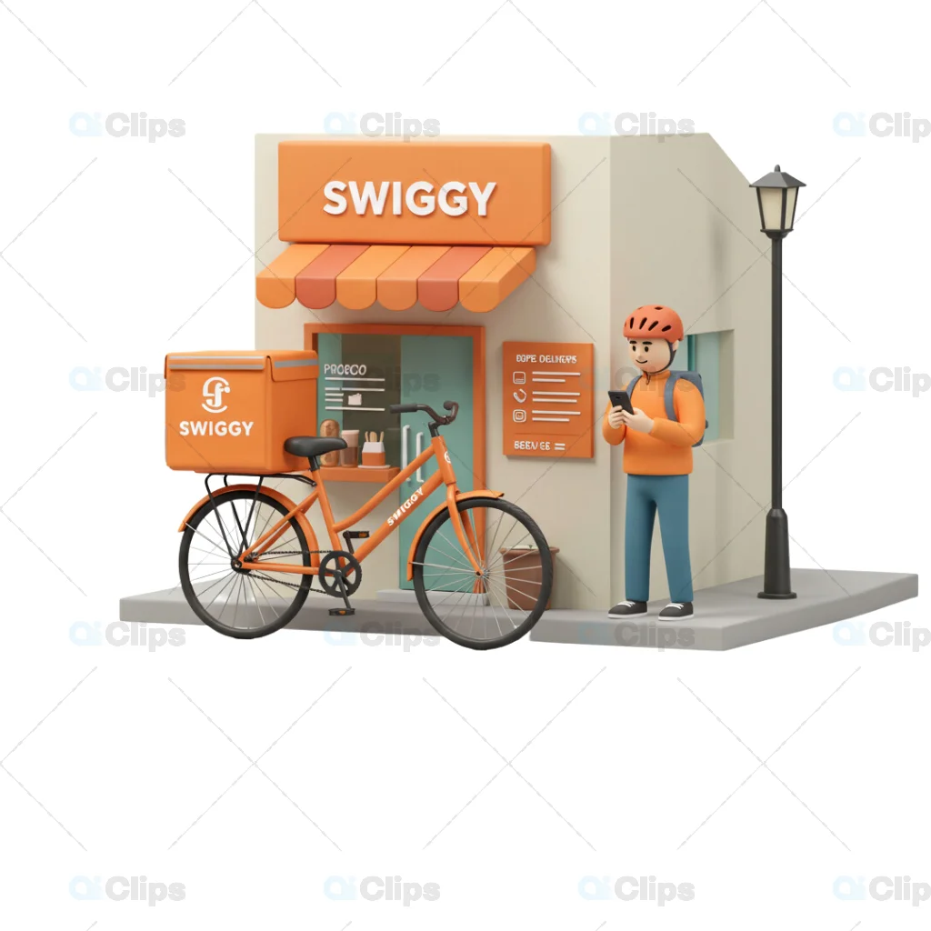 Swiggy-Themed 3D Delivery Hub Illustration