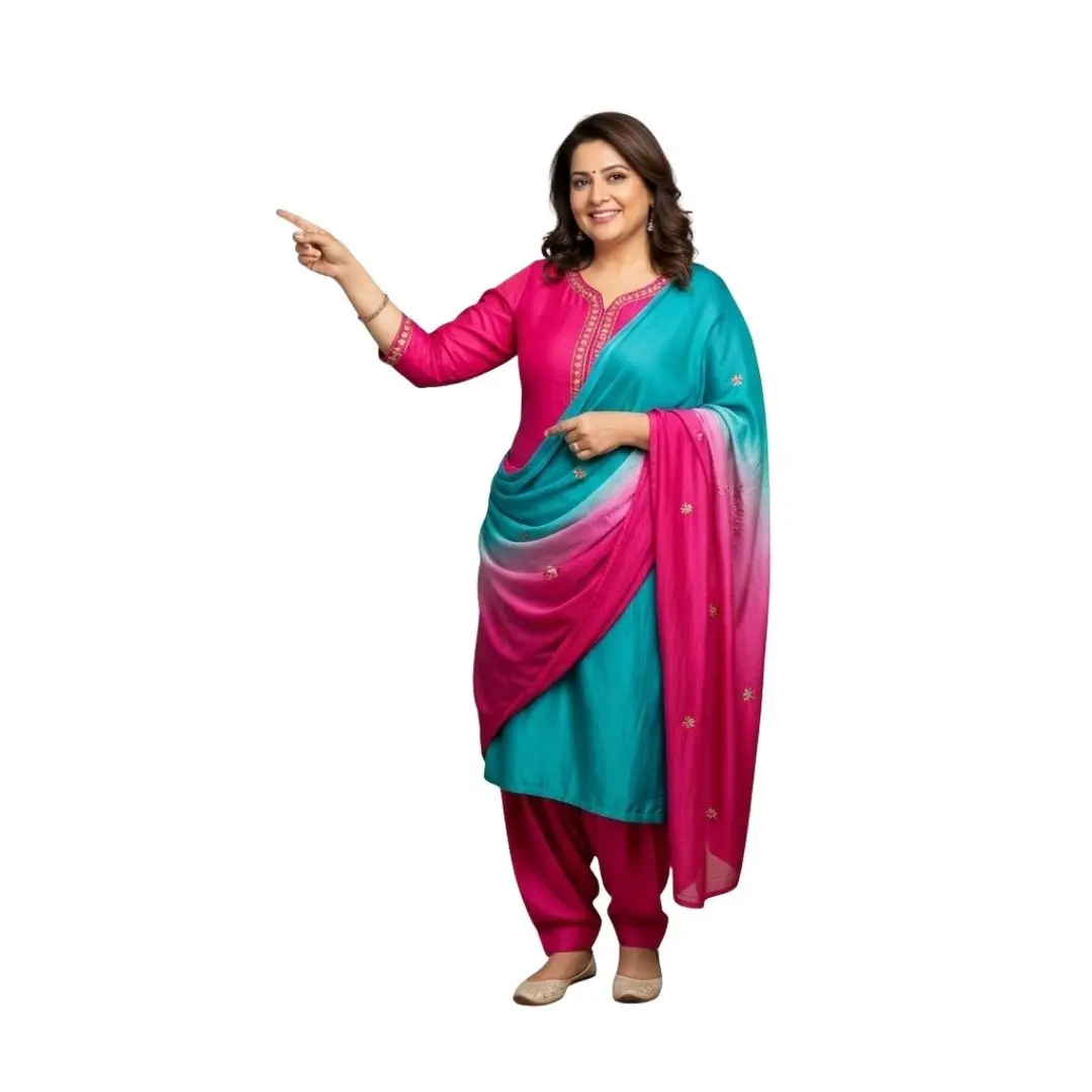 Smiling Indian Woman in Salwar Kameez Pointing Clipart