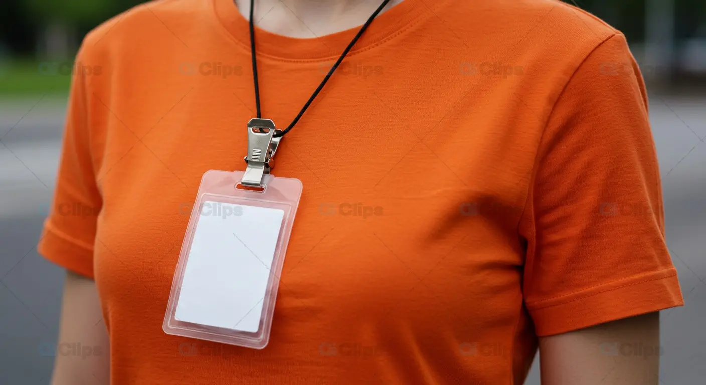 Blank ID Badge on Orange T-Shirt