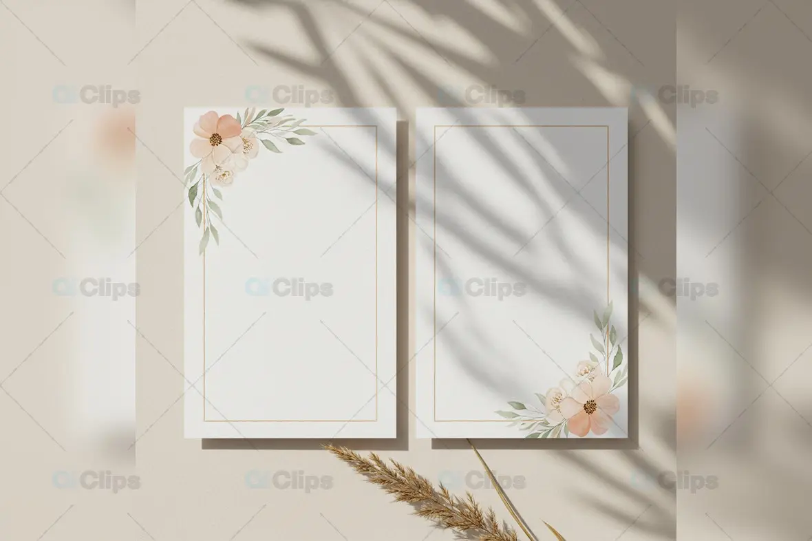 Elegant Floral Frame with Palm Shadow Overlay