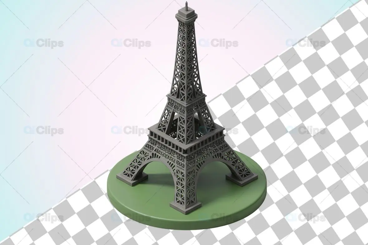 3D Eiffel Tower Model on Circular Green Base