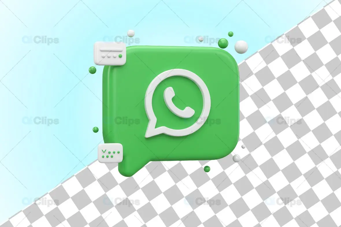 3D WhatsApp Logo with Floating Elements on Green Background