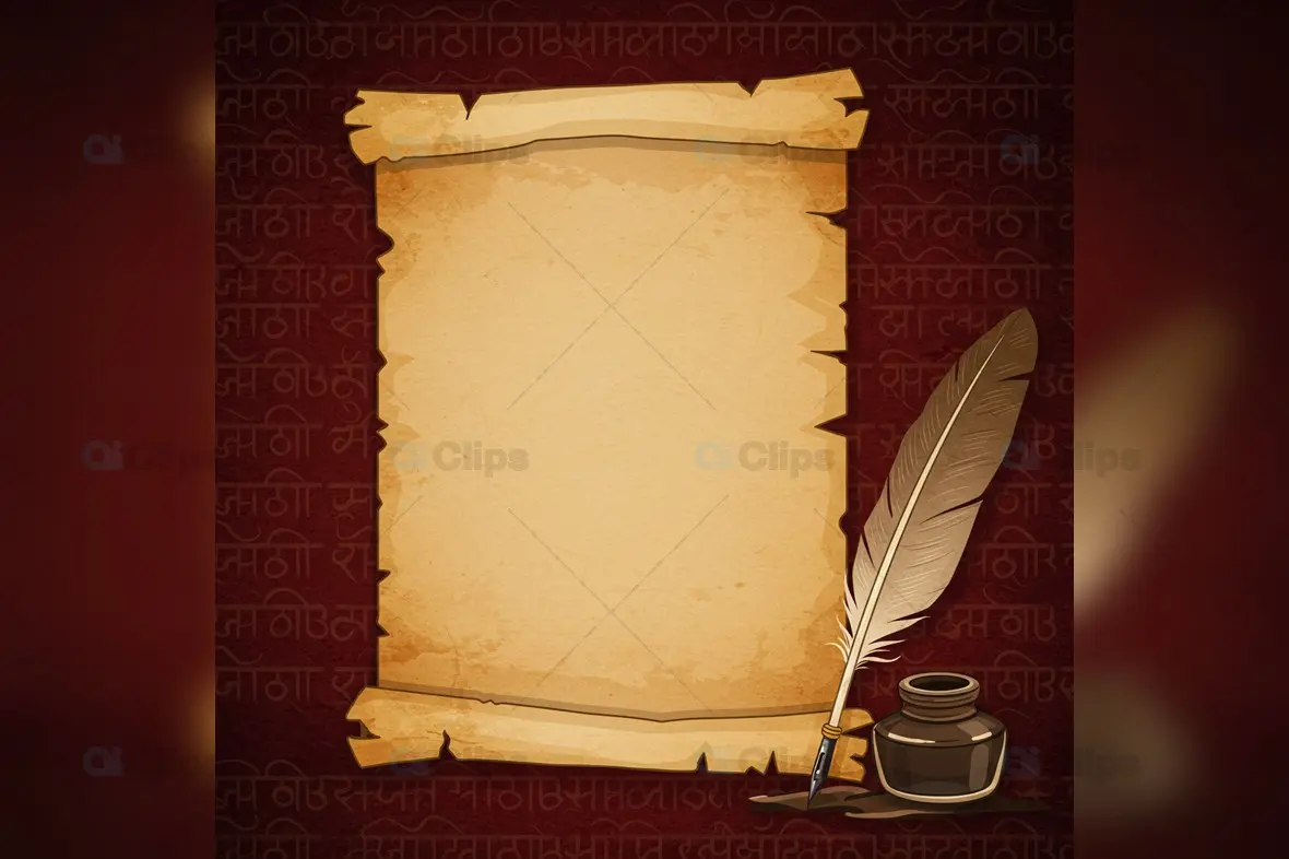 Vintage Parchment with Quill and Sanskrit Background
