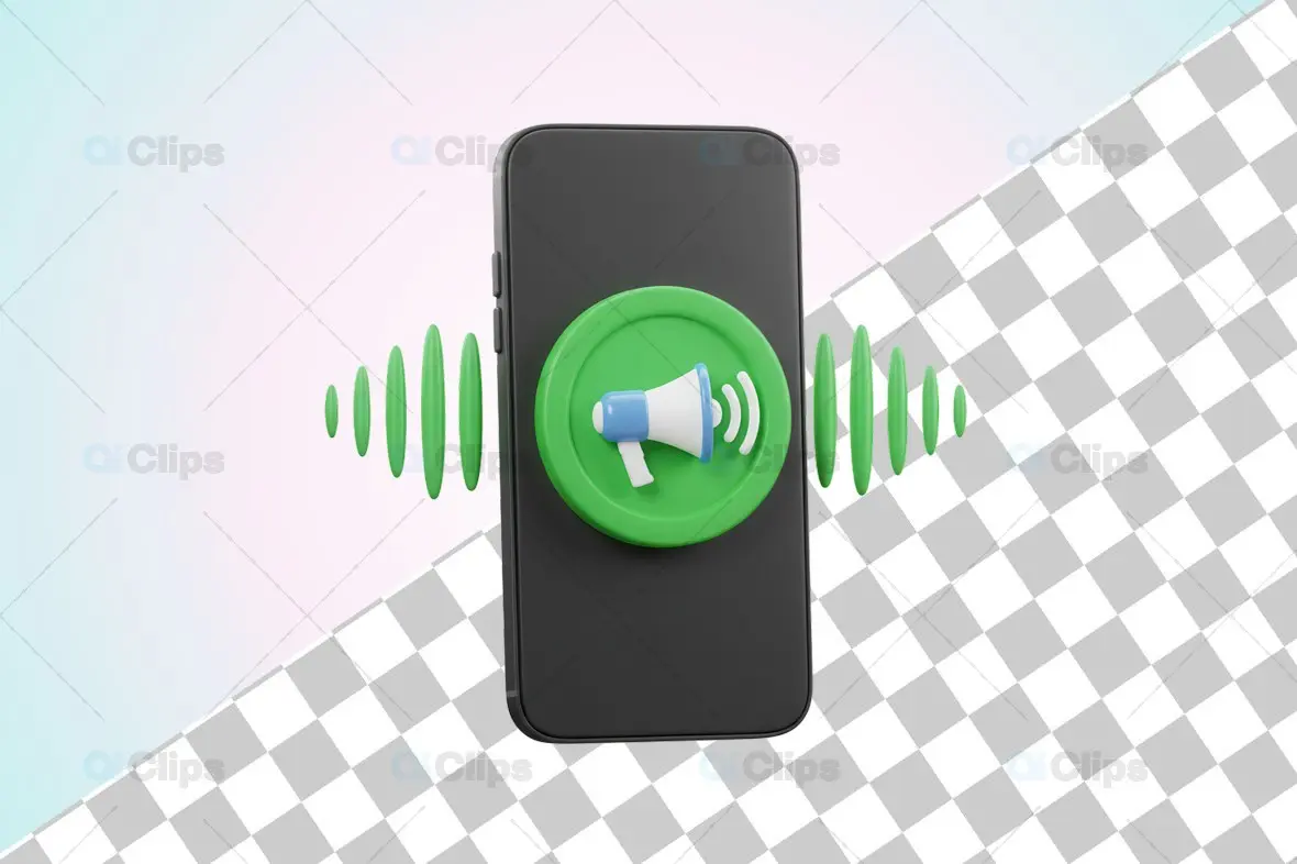 3D Smartphone with Megaphone Icon and Sound Waves